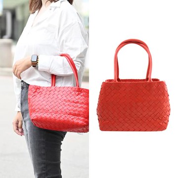 BOTTEGA VENETA 600887 質感編織款小羊皮肩背包.亮紅