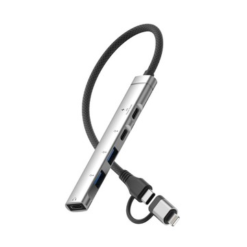 GKI 五合一多功能集線器｜手機OTG轉接器 充電＋耳機＋USB讀取 外接硬碟/鍵盤/滑鼠