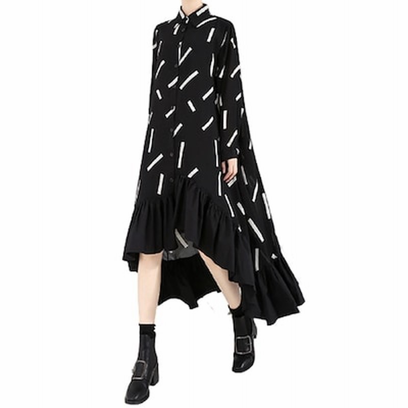 モード系 長袖 ロング ワンピース 黒 フィッシュテール シャツワンピ 通販 Lineポイント最大1 0 Get Lineショッピング