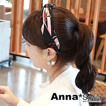 AnnaSofia 緞面鎖鏈圖騰 韓式髮箍(黑粉系)