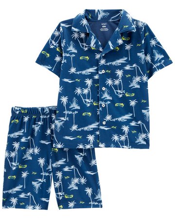Kid 2-Piece Palm Tree Coat-Style Loose Fit PJs