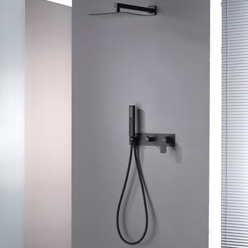 黑色三孔暗裝入牆式帶面板花灑嵌入式家用冷熱龍頭淋浴花灑套裝