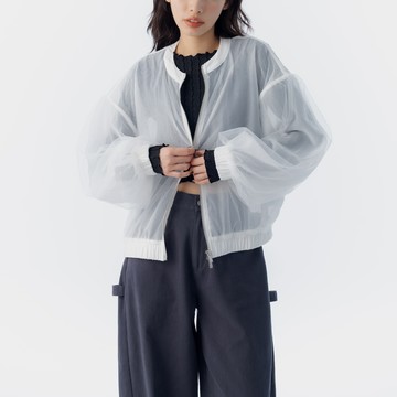 QUEENSHOP_S 女裝 長袖 網紗透膚拼接造型雙向拉鍊外套 兩色售 現+預 【02071697】