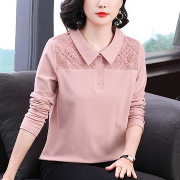 【巴黎精品】現貨+預購高級長袖POLO衫寬鬆上衣針織衫簡約大碼休閒大尺碼女裝百搭媽媽裝-氣質繡花2色a1lq4