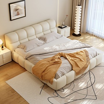 楓林宜居 泡芙床現代簡約科技布輕奢網紅床奶油風雙人床1.8米1.5主臥布藝床