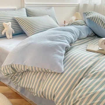 ab面水洗棉加絨單面珊瑚絨被套床單牛奶絨加厚四件套床上用品冬季【聚寶屋】