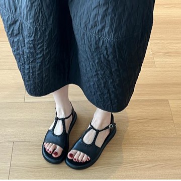 巨好穿不累腳復古編織軟底休閑外穿平底涼鞋女夏季新款厚底羅馬鞋