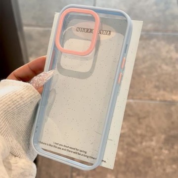韓風奶藍色簡約透明殼適用iPhone16手機殼蘋果15promax防摔14/13小眾12/11