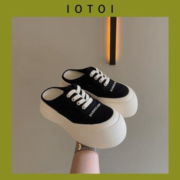IOTOI 米蘭の手工鞋 丑萌大頭半拖鞋女夏薄款厚底懶人包頭帆布鞋