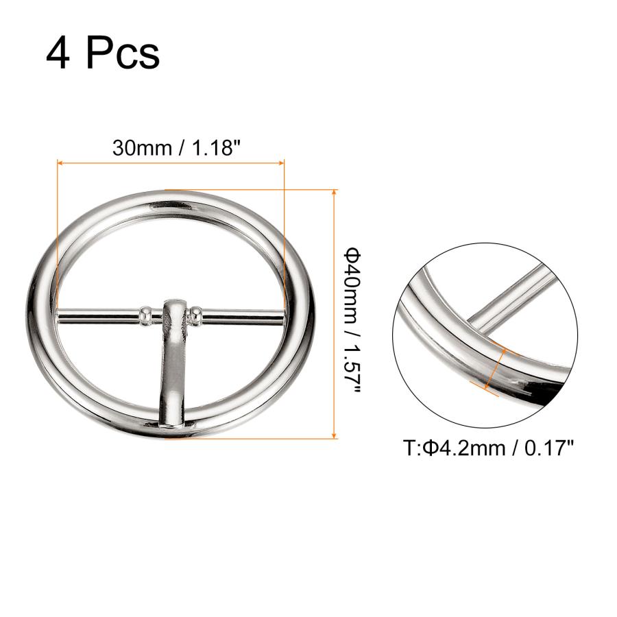 uxcell メタルローラーバックル 30mm シングルプロングベルトバックル ラウンド センターバーバックル レザークラフト用 シルバー 4個