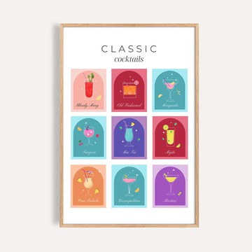 經典調酒九宮格 Classic Cocktails / 調酒藝術掛畫 餐酒館裝飾畫