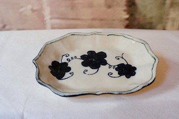 手作青花瓷繾綣花系列長盤 掛盤 飾物碟 17cm