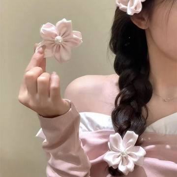 新款桃之夭夭粉色花朵髮夾女可愛夾子頭飾高級感百搭邊夾側邊髮卡