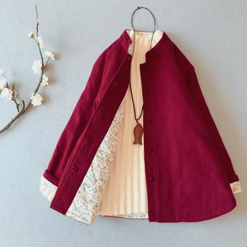 中國風立領大碼棉麻夾棉短款棉服女2023冬裝文藝復古提花寬松棉衣