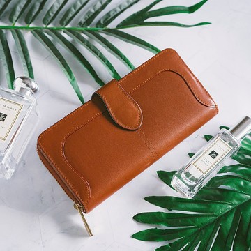 【禮盒】真皮文藝長夾 B19-636 黃棕