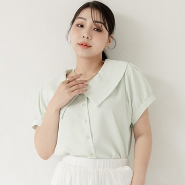 MISS.韓系小姐姐春夏大翻領澎袖襯衫 中大尺碼上衣
