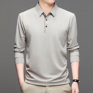 跨境外貿冰絲彈力薄款長袖t恤男式春秋季中年休閑打底polo衫上衣