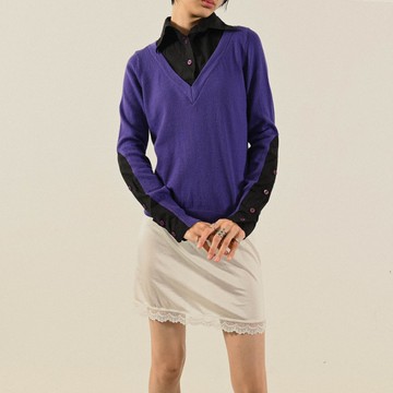 【NaSuBi Vintage】拼色設計假兩件式古著上衣