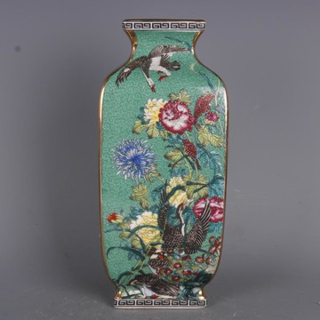 清乾隆描金琺瑯彩花鳥四方瓶仿古中式家居餐廳瓷器擺件古董古玩