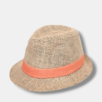 【正韓現貨】韓國製粉紅草編紳士帽｜夏季透氣造型帽｜亮眼橘條紋｜草帽 54-56cm
