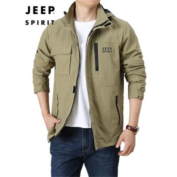 JEEP SPIRIT夾克男士寬松戶外運動外套中長款工裝多袋沖鋒上衣男