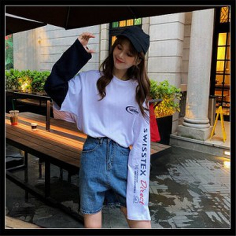 重ね着風 Tシャツ 袖ロゴ 韓国 ストリート レディース ロンt 長袖 バイカラー オルチャン ダンス 衣装 K Pop レッスン着 原宿系 トップス 通販 Lineポイント最大1 0 Get Lineショッピング