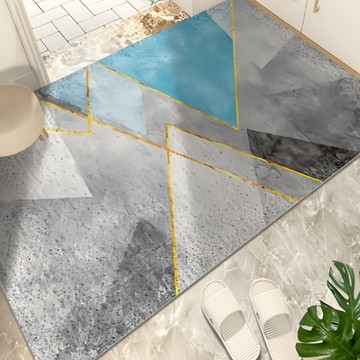 GOLLALIFE 玄關絲圈地墊  加大(120 x 100cm)  金山墨意 灰色 + 藍色 + 金色