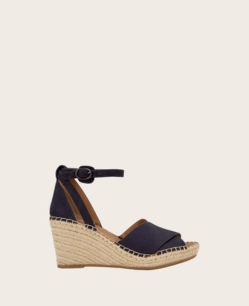 Gentle Souls- Charli Suede X-Band Espadrille Wedge Sandal in Navy, Size: 6 by Kenneth Cole