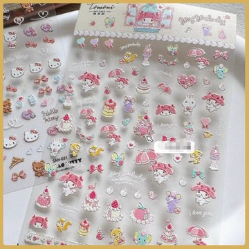 👍學生必備文具👍正版tomoni三麗鷗聯名美甲貼可愛卡通熊熊kitty美樂蒂浮鵰指甲貼 FZEN