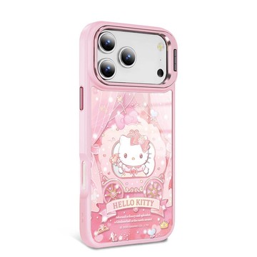 iPhone全系列軍規防摔合金框隱形立架鏡面磁吸殼-馬車凱蒂-粉框