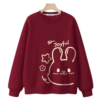 愛依依  帽T   學院風  大學T  學生上衣  S-2XL秋季學生款設計感小衆印花圓領上衣-8842.