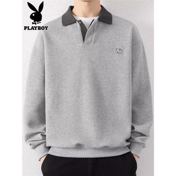 花花公子翻領衛衣男士加絨打底Polo衫2026年春季休閑長袖t恤男款