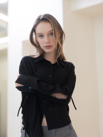 ribbon short shirt / black