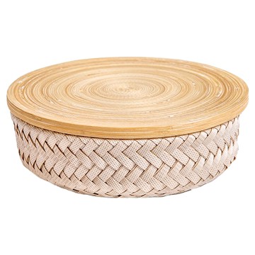 Handedby Wonder編織圓形附蓋籃 聚丙烯 再生塑料 竹蓋  XS 17 x 17 x 7cm  奶茶色  1個