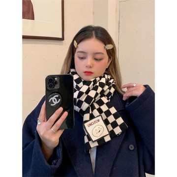 黑白棋盤格子ins圍巾女秋冬季2024新款韓版百搭學生保暖圍脖男潮