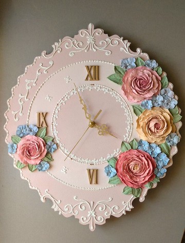 靜音掛鐘 帶玫瑰和繡球花的掛鐘 破舊別緻的臥室靜音鐘