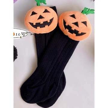 Ins韓國新款萬圣節南瓜蝙蝠立體公仔可愛嬰兒兒童長襪短襪中筒襪