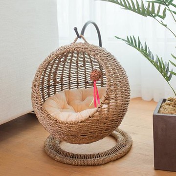夏季藤編手工編織寵物吊床貓窩半封閉四季通用圓別墅貓咪寵物用品
