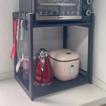 批發廚房微波爐置物架雙層抽拉式電飯煲收納架子家用多功能調料架