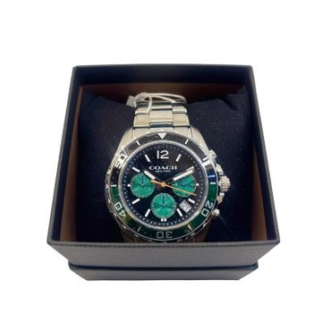 COACH KENT系列時尚款綠精靈不銹鋼錶帶三眼時計石英錶(44mm)