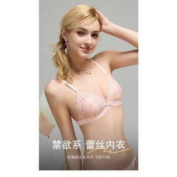 性感內衣 甜欲內衣 美背少女內衣 蕾絲內衣女 超薄款內衣 夏季內衣 大胸顯小 刺繡內衣 小胸文胸套裝 固定兔耳杯內衣
