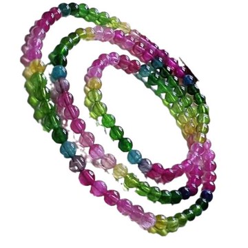 天然巴西水晶手鏈碧璽手鏈少女款彩虹碧璽三圈圓珠碧璽多圈手鏈女