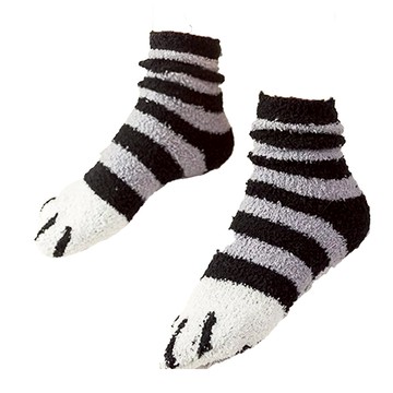 貓爪襪子 Set 5雙，珊瑚絨材質  柔軟透氣  黑條紋  8 x 28cm