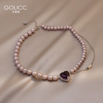 甜酷桃心珍珠項鏈女夏季ins輕奢小眾設計感復古choker鎖骨鏈飾品