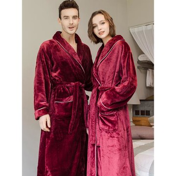 睡袍女秋冬中長款加絨加厚珊瑚絨情侶款浴袍法蘭絨睡衣男士家居服