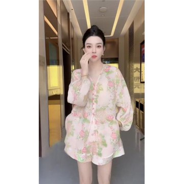 女裝新中式國風花色休閑防曬襯衫