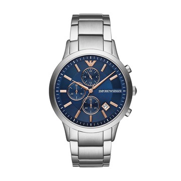 送禮首選★EMPORIO ARMANI RENATO系列經典設計藍面腕錶43mm(AR11458)  附提袋【全館滿額折價★APP下單點數4倍送】線上購買享_實體門市同步服務