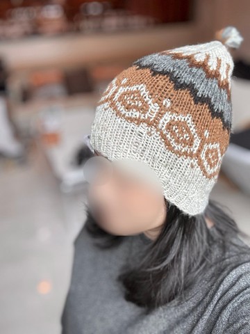 童/成人聖誕禮物/南美洲秘魯100%純羊駝毛輕暖手工帽卡其民族菱形