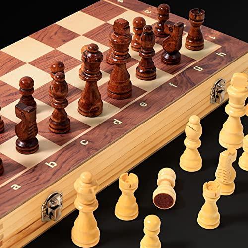 チェス チェスト |38cm Wooden Chess Set with Felted Game Board Interior for Storage