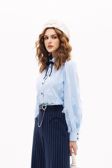 帆船藍鑲蝴蝶結上衣